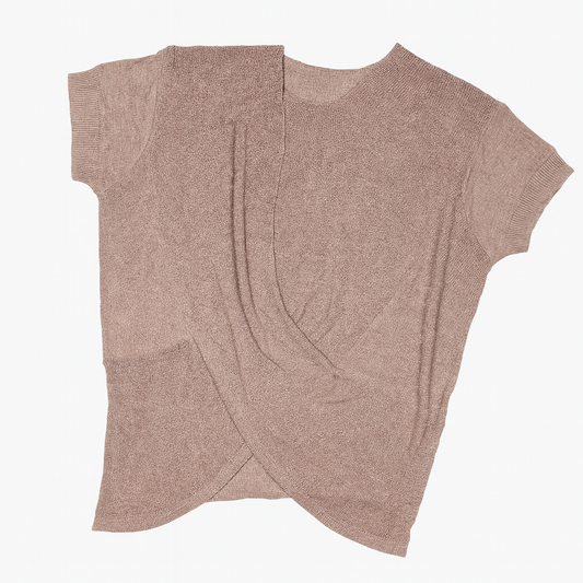 [366]MM  Oversized Plus Size Asymmetrical Short Sleeve Knit Top for Women, Medium-Length Summer Lightweight Fashion Slimming