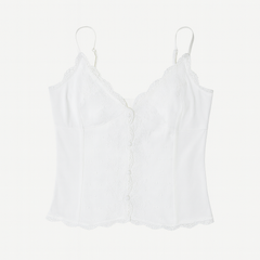 [389]MM  Pang You Women's Summer 2024 New Style Open Cardigan with Lace Trim and Buttoned Strapless Top