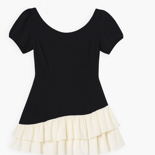 [702]MM  Dushu Plus Size Women's [Black Label Series] 2025 Summer Elegant Party French Color-Blocked Mermaid Short-Sleeve Dress