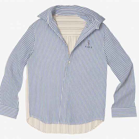[816]MM  Laxabell Women's 2025 New Collection Striped Long Sleeve Shirt with Straight Shoulder High-End Double-Layered Cardigan for Spring and Autumn
