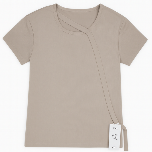 [088]MM  Plus Size Women's Stylish Mid-Length Short-Sleeve T-Shirt for Summer, Tummy Flattering U-Neck Unique Undershirt
