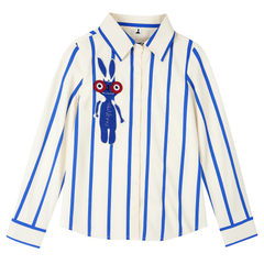 [779]GM   Retro Cartoon Embroidery Stripe Women's Autumn/Winter Designer Niche Casual Loose Versatile Polo Shirt