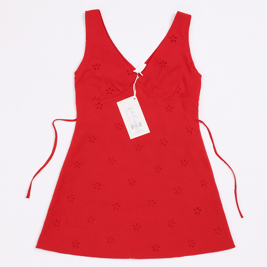 [191]GM   Red Openwork V-Neck Strapless Dress for Unisex Petite Women's Summer 2025 High-End Slimming A-Line Mini Skirt