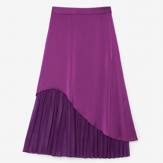 [443]GM   Petite High-Waisted Slimming A-Line Skirt, Trendy Purple Tulle Patchwork Skirt for Spring