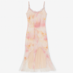 [537]GM    French Pink Floral Print Netting Halter Dress for Women, Summer Beach Vacation Body-Hugging Pencil Fit Mermaid Dress