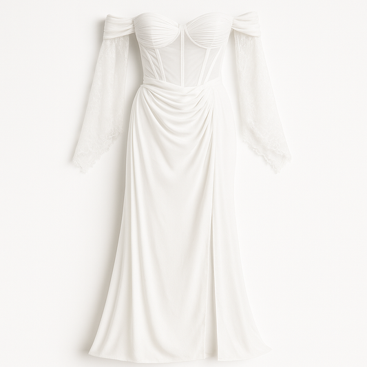 [470]GM    Annie Plus Size Semi-Transparent Fishbone Chiffon Goddess Train Dress for Slightly Plump Women, New Style with Silver Ring Kiss Marks and Elegant Style