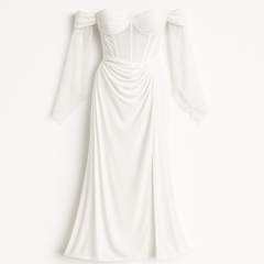 [470]GM    Annie Plus Size Semi-Transparent Fishbone Chiffon Goddess Train Dress for Slightly Plump Women, New Style with Silver Ring Kiss Marks and Elegant Style