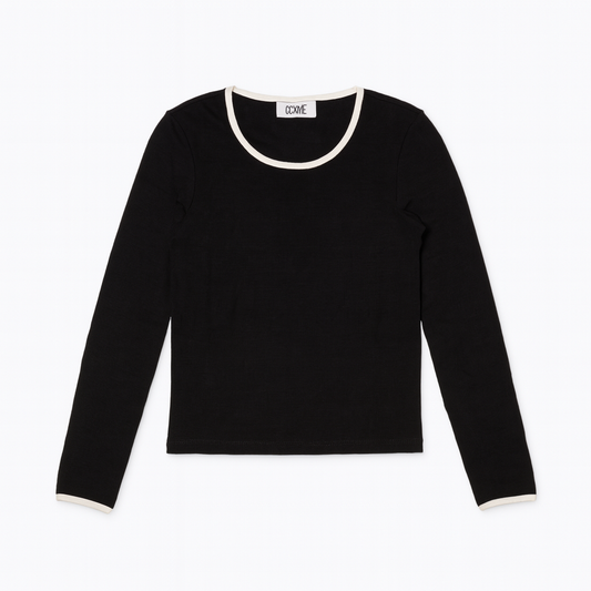 [226]GM   NAMI Custom Color-Blocked Round Neck Long Sleeve T-Shirt Women's 2024 Autumn New Arrival Slimming Base Layer Top Layering Piece