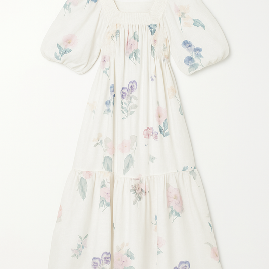 [235]GM   Plus Size Resort Style Super Stylish Soft Style Dress Summer Elegant Socialite Puffed Sleeves Loose V-Neck Floral Print Dress