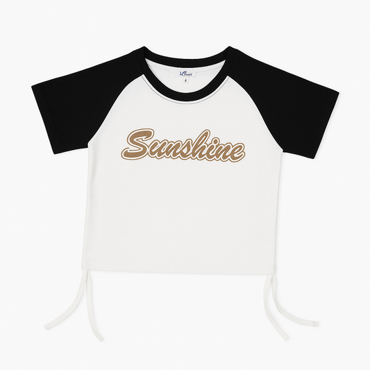 [698]GM    HuiLi Women's New Collection Summer Designer Style Slimming Drawstring 100% Cotton Set-In Sleeve Short T-Shirt