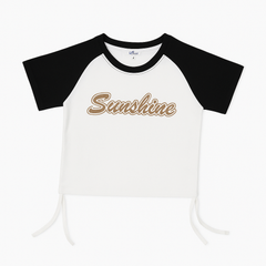 [698]GM    HuiLi Women's New Collection Summer Designer Style Slimming Drawstring 100% Cotton Set-In Sleeve Short T-Shirt