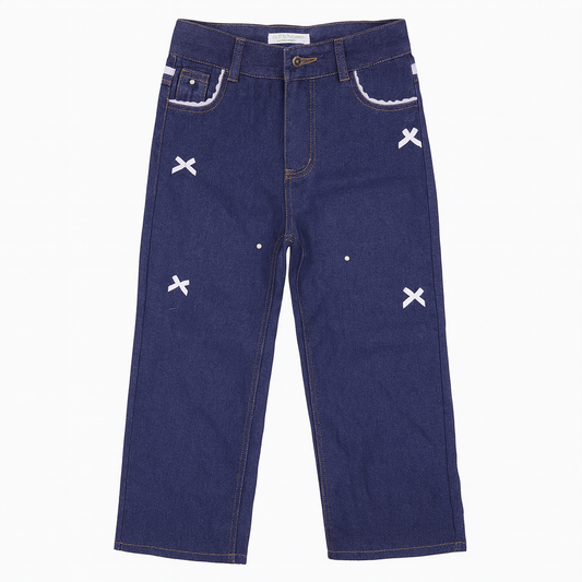 [202]GM    Women's Spring Slimming Wide-leg Jeans with Korean Vintage Lace Waist Seam