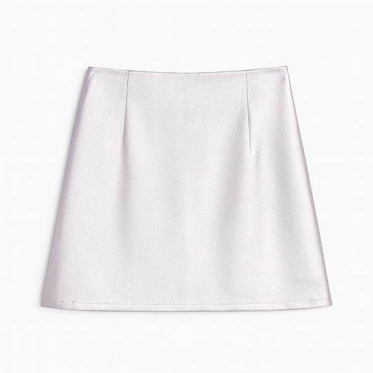[774]GM   Silver PU Skirt High-Waisted Anti-Slip A-Line Skirt Women's Spring Autumn Korean Style Versatile Bodycon Half-Body Short Skirt Elegant