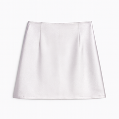 [774]GM   Silver PU Skirt High-Waisted Anti-Slip A-Line Skirt Women's Spring Autumn Korean Style Versatile Bodycon Half-Body Short Skirt Elegant