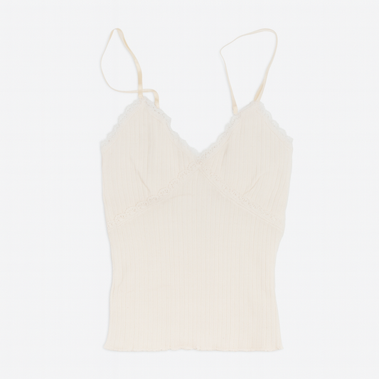 [390]GM     White Strappy Crop Top with Lace Ribbon and Padding for Women - Beautiful Back One-Piece Bra, Inner Layer Base Undergarment