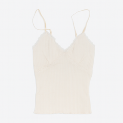 [390]GM     White Strappy Crop Top with Lace Ribbon and Padding for Women - Beautiful Back One-Piece Bra, Inner Layer Base Undergarment