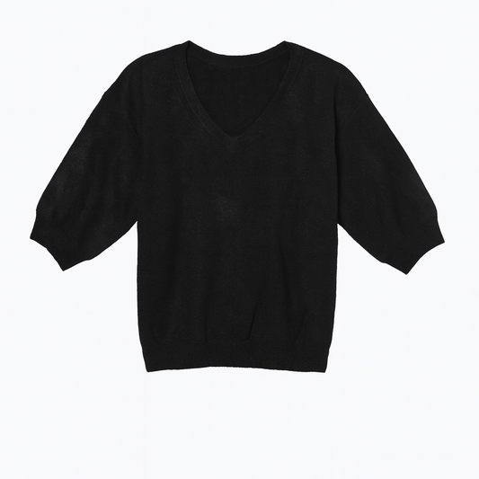 [452]MM  Women's Ready-to-Wear Spring/Autumn Wool Short Sleeve Korean Style Three-Quarter Sleeve V-Neck Sweater Cashmere Knitted Base Layer Top