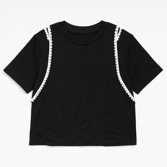 [339]MM  2025 Summer New Elegant French Shoulder-Baring Openwork Design Black Short-Sleeve T-Shirt and Split Skirt Set for Women