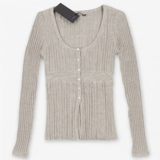 [125]MM  BrandyGirl New Large Round Neck Tailored Waist Bodycon Long Sleeve Knit Sweater Women's Designer Base Layer Cardigan