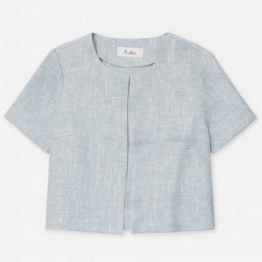 [986]MM  French Blue Small Fragrant Round Neck Short-Sleeved Outwear for Women Summer Plus Size Elegant Celebrity Outer Cardigan Street Short Top