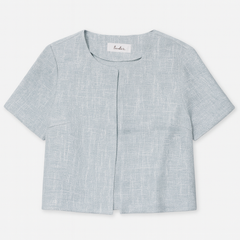 [986]MM  French Blue Small Fragrant Round Neck Short-Sleeved Outwear for Women Summer Plus Size Elegant Celebrity Outer Cardigan Street Short Top