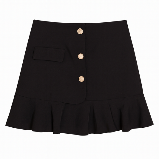 [459]GM   Plus-Size Ruffled Mermaid Skirt Summer Versatile High-Waisted Slimming A-Line Skirt Large Size Black Bodycon Short Skirt