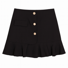 [459]GM   Plus-Size Ruffled Mermaid Skirt Summer Versatile High-Waisted Slimming A-Line Skirt Large Size Black Bodycon Short Skirt