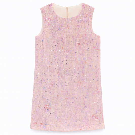 [133]GM   MAVIS LEUNG Shining Star Flower Handmade Sequins Exquisite Details Wool Crepe Straight-Cut Dress