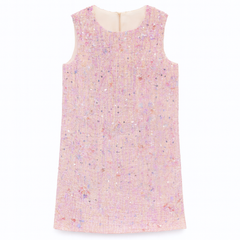 [133]GM   MAVIS LEUNG Shining Star Flower Handmade Sequins Exquisite Details Wool Crepe Straight-Cut Dress
