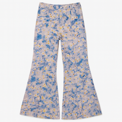 [875]MM  Top Brand Fall 2024 New Blue Background Daisy Print Straps Low Waist Casual Bell-Bottom Pants