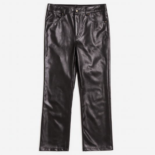 [863]GM  Next Kiss Black Leather Pants for Women 2025 Spring and Autumn New Arrival High-Waisted Straight-Leg Slimming PU Leather Wide-Leg Pants