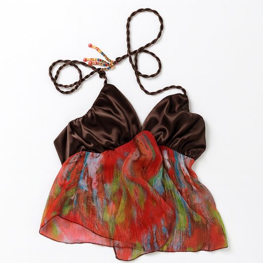 [594]MM  ROCKMORE [Asian Vintage] Art Student Color Block Bead Hanging Strap Resort Style Small Bust Bikini
