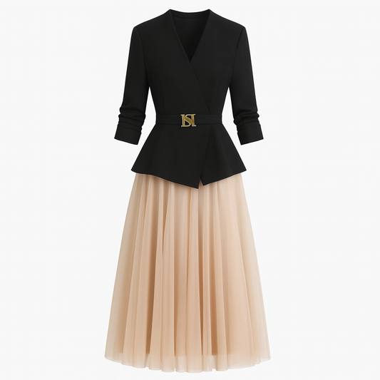 [596]MM  Lashabell Black Slimming Elegant High-End French Tulle Set Dress 2025 Spring New Arrival