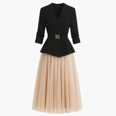 [596]MM  Lashabell Black Slimming Elegant High-End French Tulle Set Dress 2025 Spring New Arrival