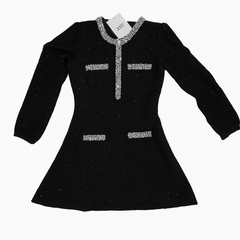 [445]MM Miu Miu Style Black Long Sleeve Knitted Sweater Dress with Exquisite Craftsmanship French Chanel-style