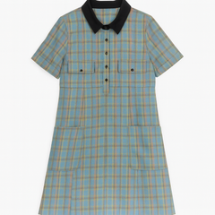 [397]MM  2024 Summer New Arrival Elegant Mid-Length Korean Style Shirt Dress for Women Age-Reducing Trendy Casual Checkered A-Line Dress