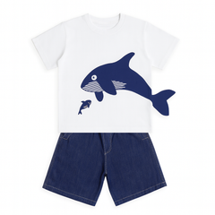 [785]MM  2025 Summer New 100% Cotton T-Shirts Whale Pattern Family Matching Set for Mom, Daughter, and Son / Ocean Theme Family Outfit for 3-4 People