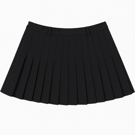 [589]GM  Julu Studio "Trendy Pleats" Plus-Size Women's Classic Black Slimming A-Line Pleated Skirt Plus-Size Short Skirt