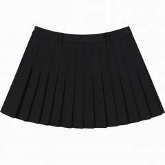 [589]GM  Julu Studio "Trendy Pleats" Plus-Size Women's Classic Black Slimming A-Line Pleated Skirt Plus-Size Short Skirt