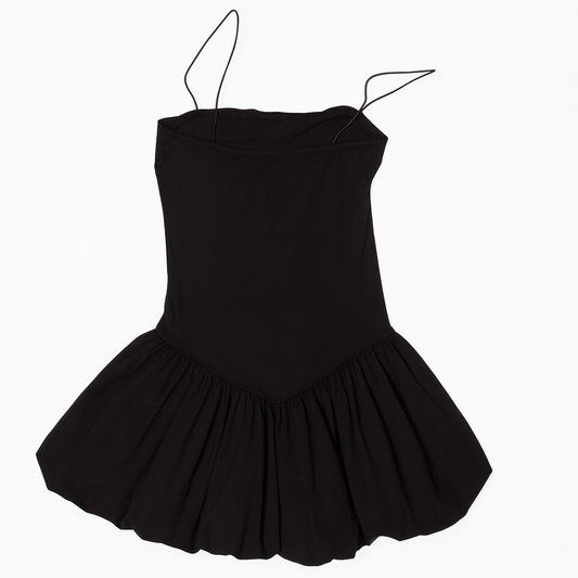 [814]GM   A BEAN Ballet Girl Style Slim-Fitting Waist-Tailored Hem Cloud-Patterned Puff Sleeve Strapless Dress Trendy Flower Bud Dress