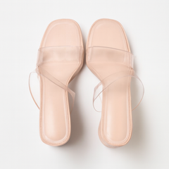 [309J]M Women's 2025 Summer New Arrival Transparent Crystal Thick Heel Waterproof Platform Single Strap Sandals Outdoor Flip-Flops