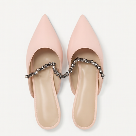 [127J]M CHELTS&KALTH 2024 Spring New Arrival Women's Shoes 70900437 Chain Flat Pointed Toe Mule Shoes with Enclosed Toe