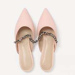 [127J]M CHELTS&KALTH 2024 Spring New Arrival Women's Shoes 70900437 Chain Flat Pointed Toe Mule Shoes with Enclosed Toe