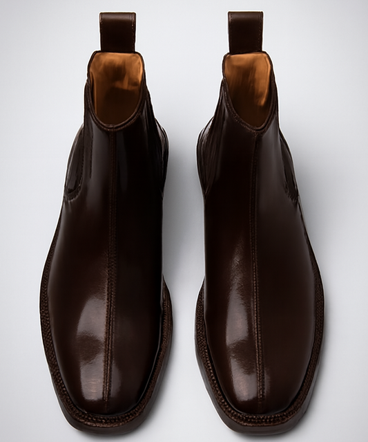 [909J]MM Genuine Leather Chelsea Boots Square Toe Versatile Autumn and Winter Thick Heel Fashion Ankle Boots British Style Martin Boots Cylinder Short Boots