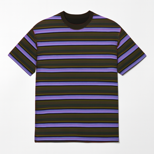 [973]GM  Cleanfit Retro Striped Purple Men's Summer Heavyweight Loose Short Sleeve Round Neck T-Shirt