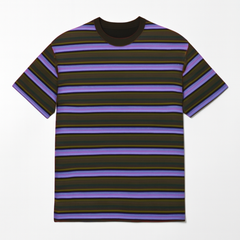 [973]GM  Cleanfit Retro Striped Purple Men's Summer Heavyweight Loose Short Sleeve Round Neck T-Shirt