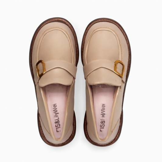 [939J]M [Promotional Price] Lily Wei Gentle Milk Tea Color Loafer Shoes Women's Large Sizes 41-43 Small Sizes 31 32 33 Retro Preppy Style Summer