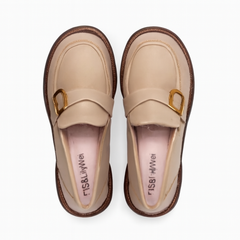 [939J]M [Promotional Price] Lily Wei Gentle Milk Tea Color Loafer Shoes Women's Large Sizes 41-43 Small Sizes 31 32 33 Retro Preppy Style Summer