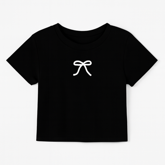 [442]GM  [Promotional Price] Black Bow-Embellished Form-Fitting Women's T-Shirt, 2024 New Summer Short-Sleeve Slim-Fit Sweet and Sexy Top