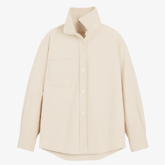 [317]MM Fall/Winter 2024 Women's Premium Fleece-Lined Layering Long Sleeve Collar Blouse with Straight Fit and Single Pocket